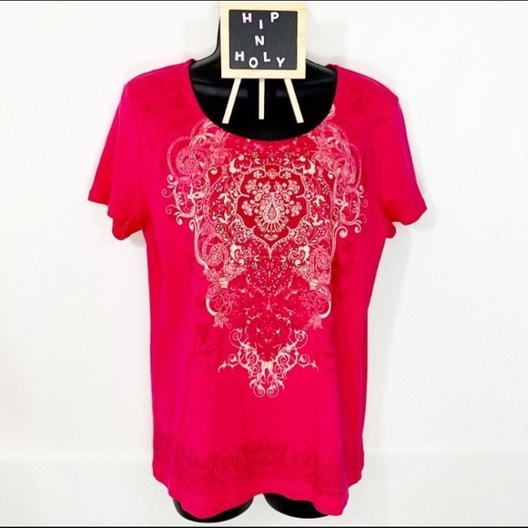 Chico's Tops - CHICO’S EMBELLISHED PRINT TOP BRIGHT PINK SIZE 1